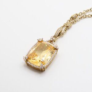 Vintage Judith Ripka 18K Yellow Gold Diamonds Canary Crystal Pendant Necklace
